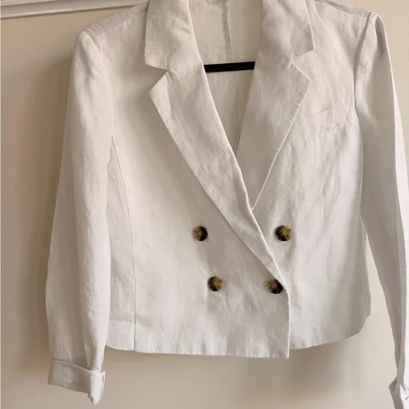 Madewell Women's Double-Breasted Crop Blazer in 100% Linen Salt Size 2 - Picture 4 of 10